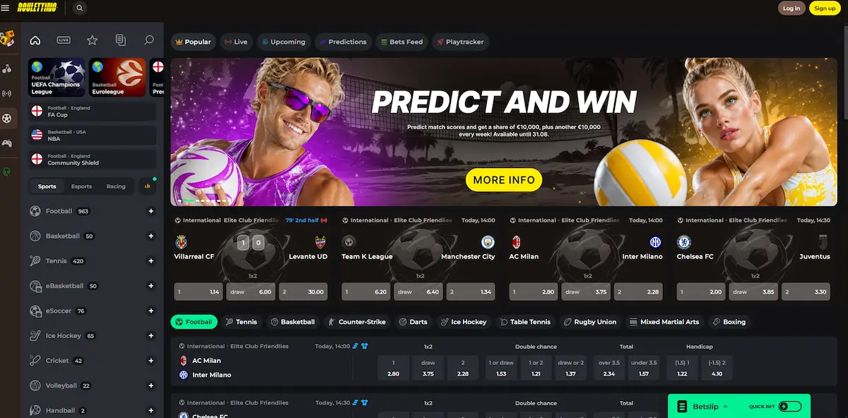 Nabídka sportovních sázek v Roulettino Casino